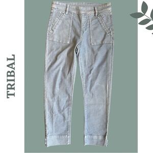 Tribal Women’s Stretch Pull On Capri Pant Washed Denim Look Front Rear Pockets